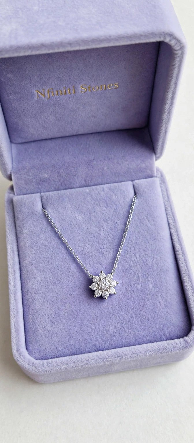 Sunflower CZ necklace in lavender Nfiniti Stones jewelry box