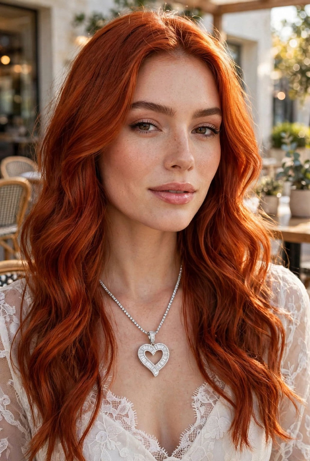 The Heart's Desire necklace on red-haired model