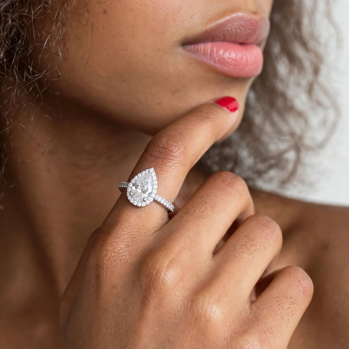 The Beautiful Distraction pear-cut moissanite halo ring — photo 3