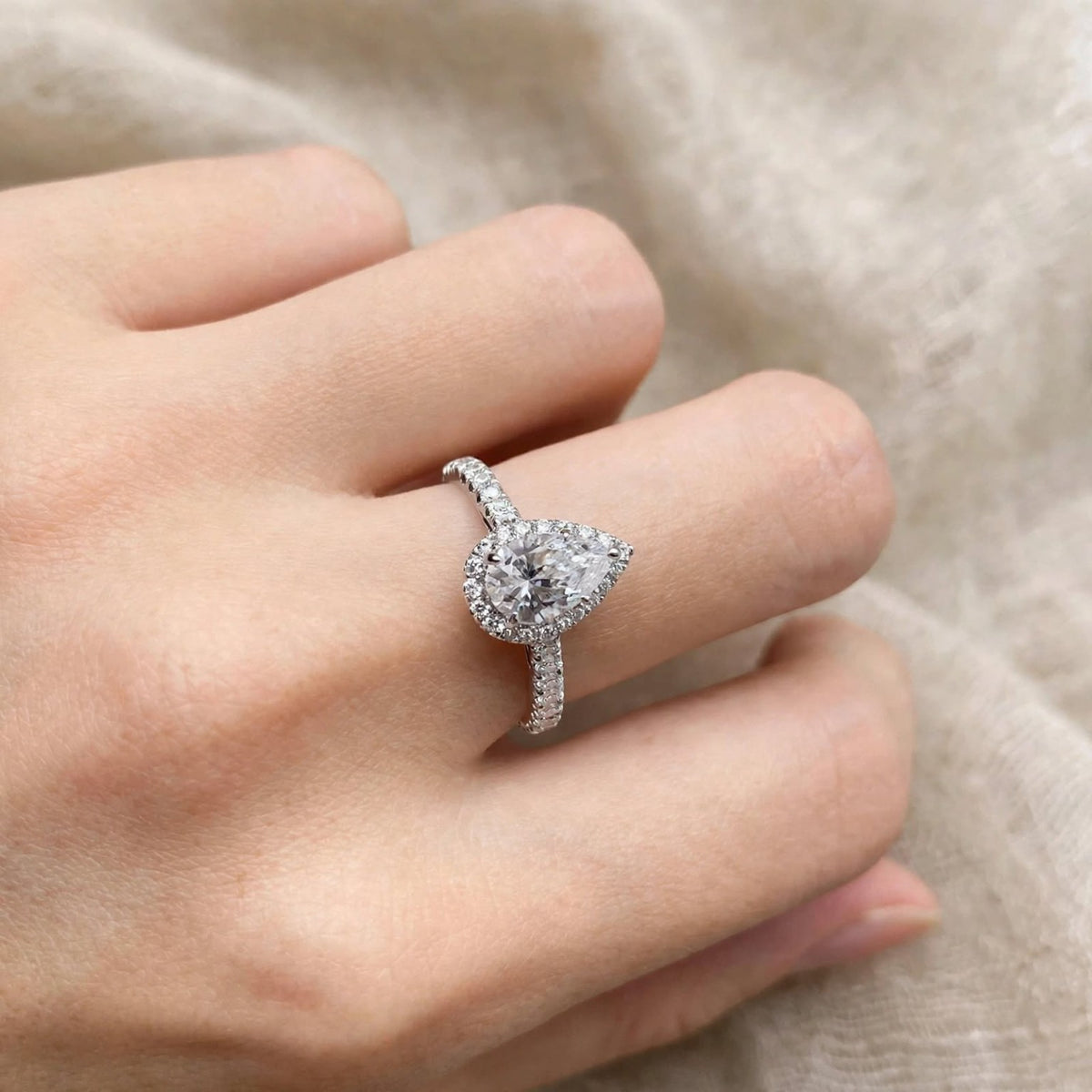 The Beautiful Distraction pear-cut moissanite halo ring — photo 6