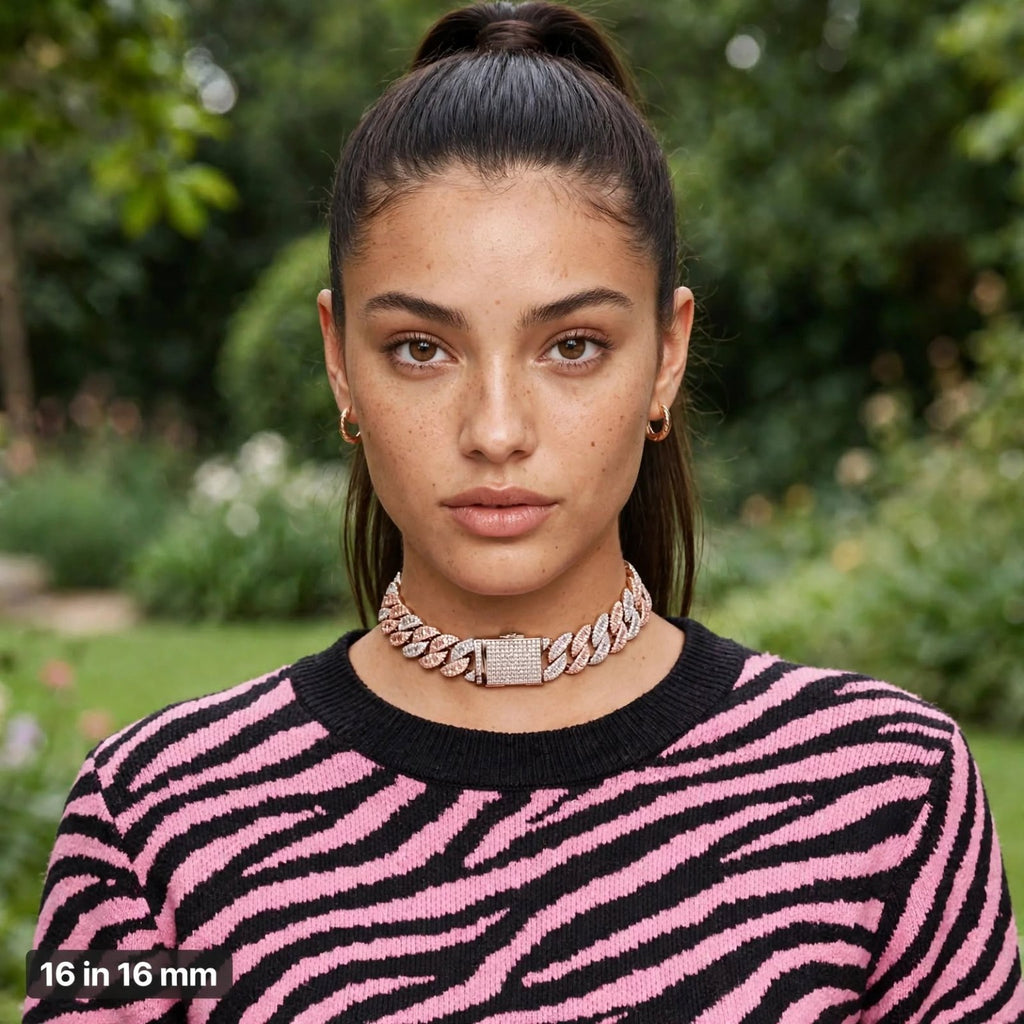 The Alliance 16-inch 16mm necklace on model in garden