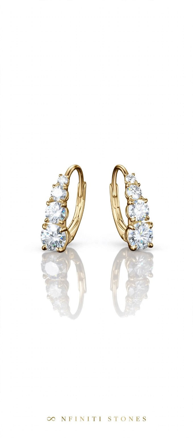 Graduated moissanite hoop earrings in gold finish