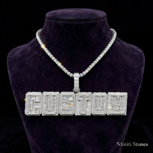 The Command Bar horizontal custom letter pendant in silver; chain shown for styling