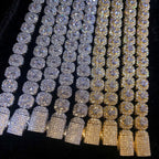 Gold and silver cluster tennis bracelets with iced clasps