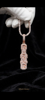 The Crown Script custom vertical bubble-letter pendant rose gold pendant styling