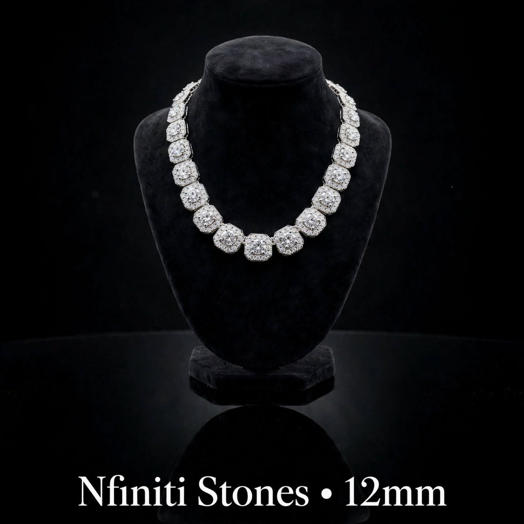 Diamond District silver necklace on black display