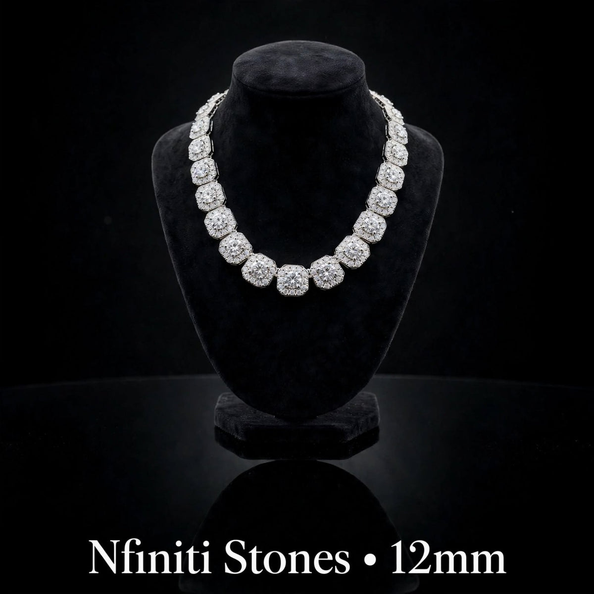 Diamond District silver necklace on black display