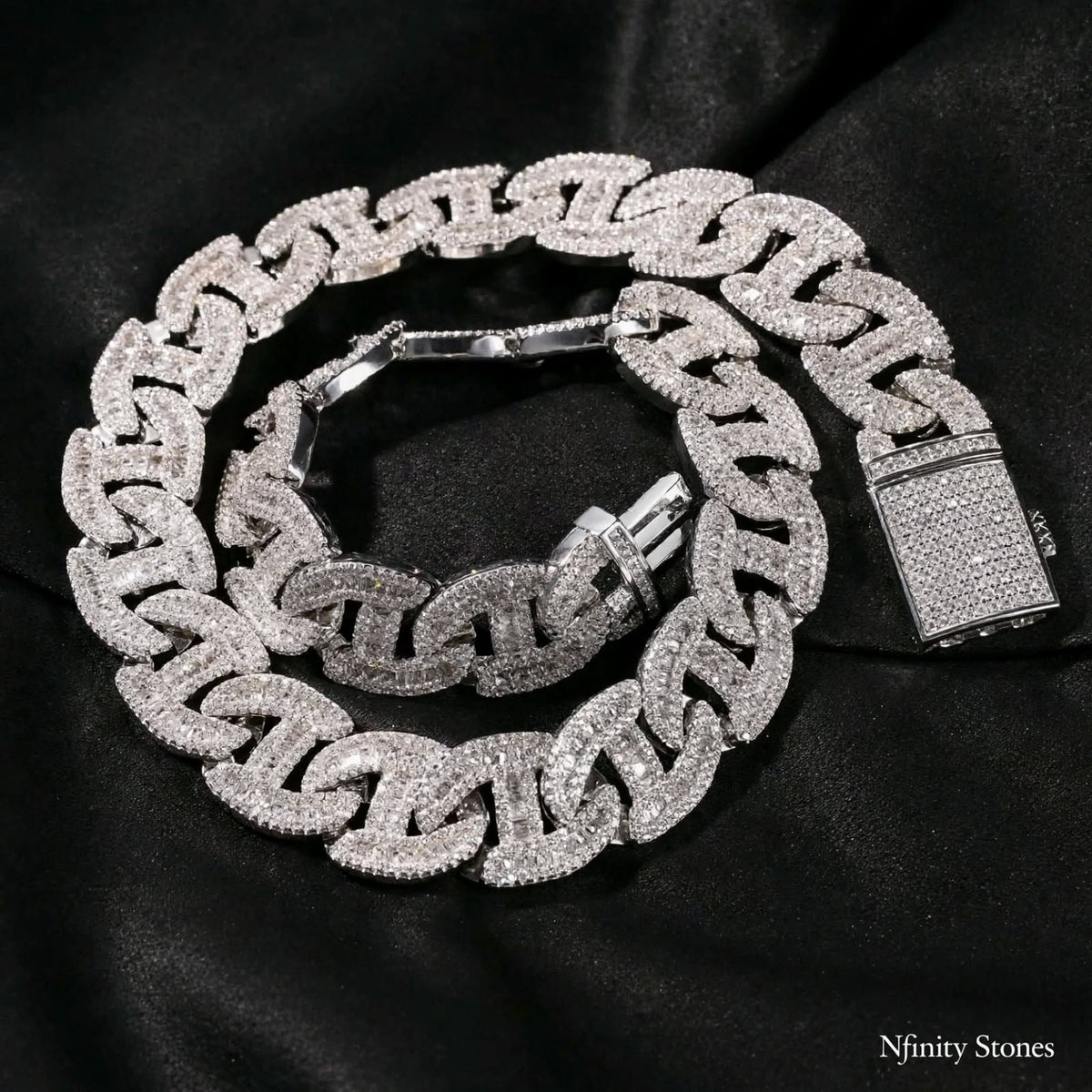 Silver-tone Dynasty Link chain and bracelet on black fabric