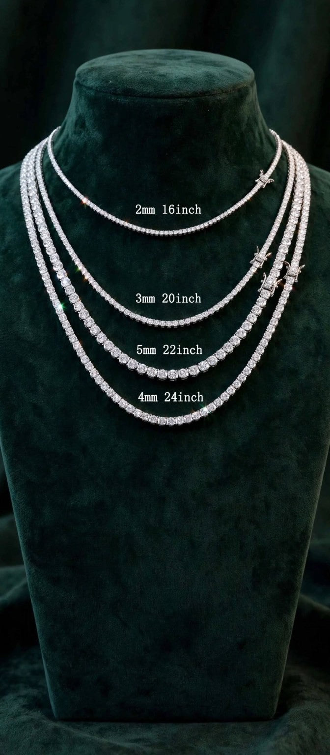 Moissanite tennis necklace size comparison