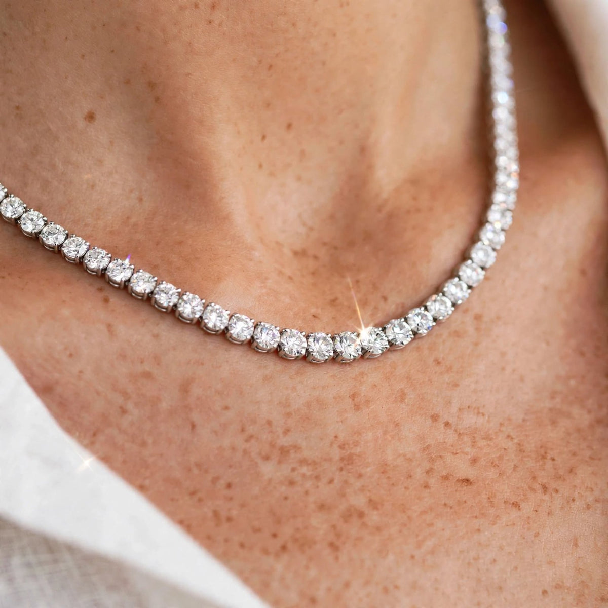 Eternal Brilliance silver moissanite tennis necklace close-up