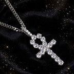 Silver iced ankh pendant with Cuban chain