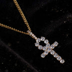 Gold iced ankh pendant with Cuban chain