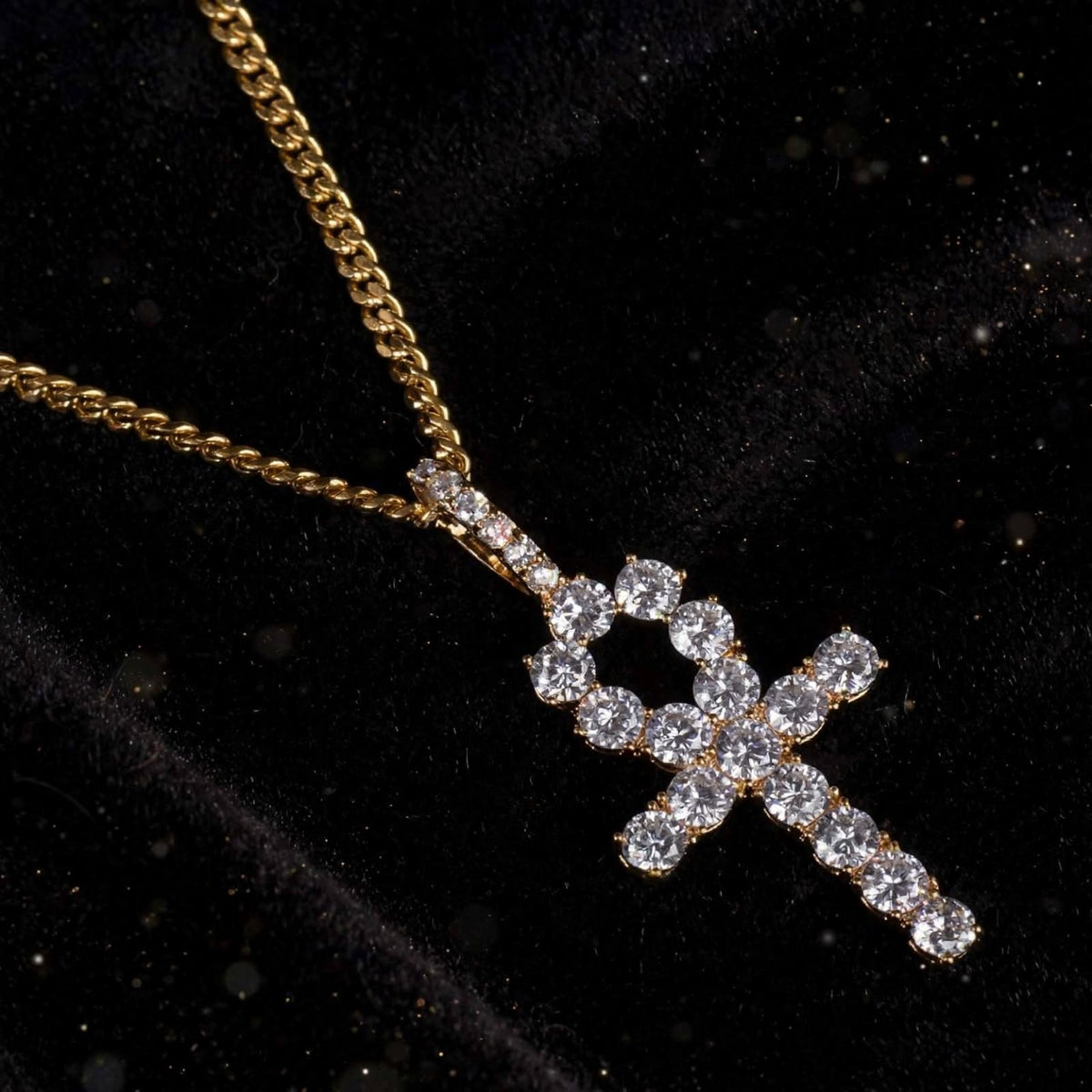 Gold iced ankh pendant with Cuban chain
