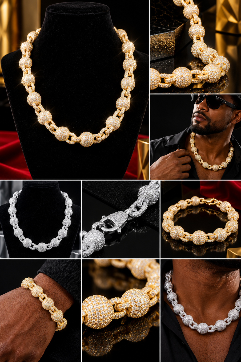 The Fortune Link luxury concept lookbook showing gold and silver chain and bracelet styles