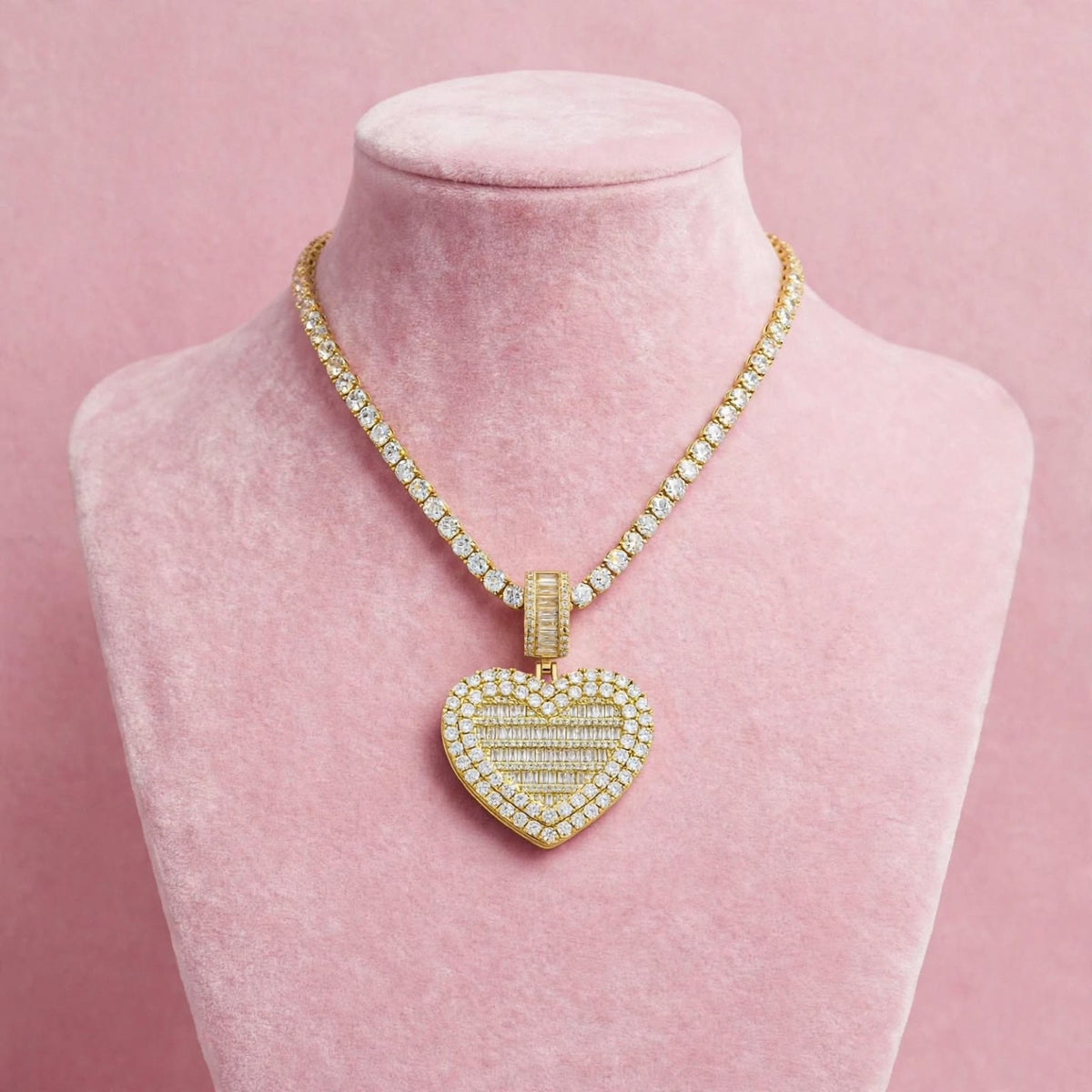 The Heart Keeper gold-tone CZ heart locket and tennis chain
