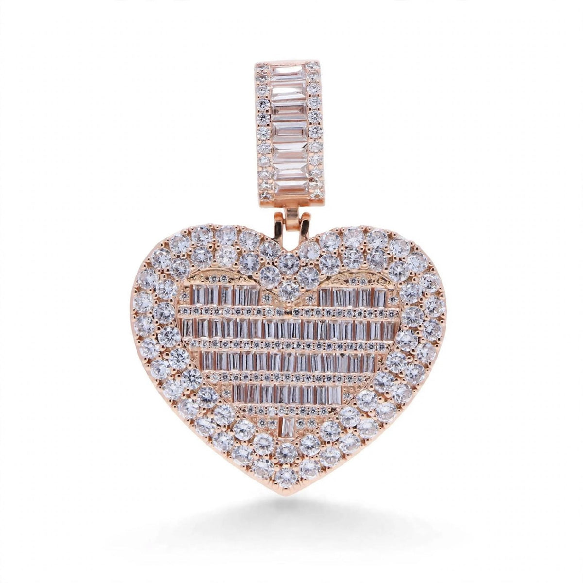 The Heart Keeper rose-gold-tone iced-out CZ heart locket pendant front close-up on white background