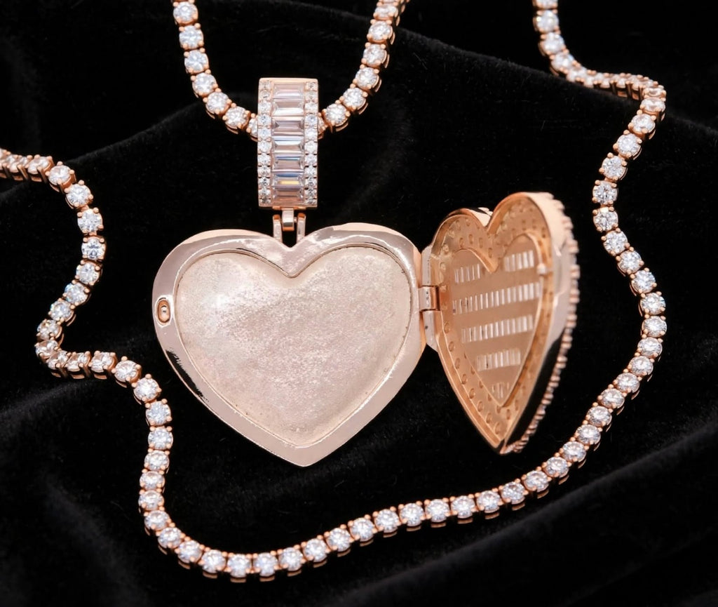 The Heart Keeper rose-gold-tone locket open on black velvet