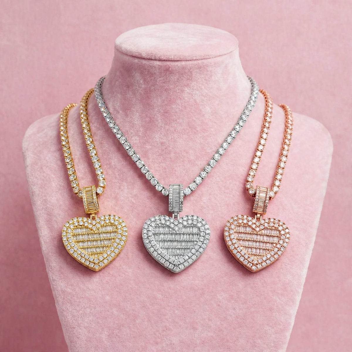Three color options for The Heart Keeper heart photo locket