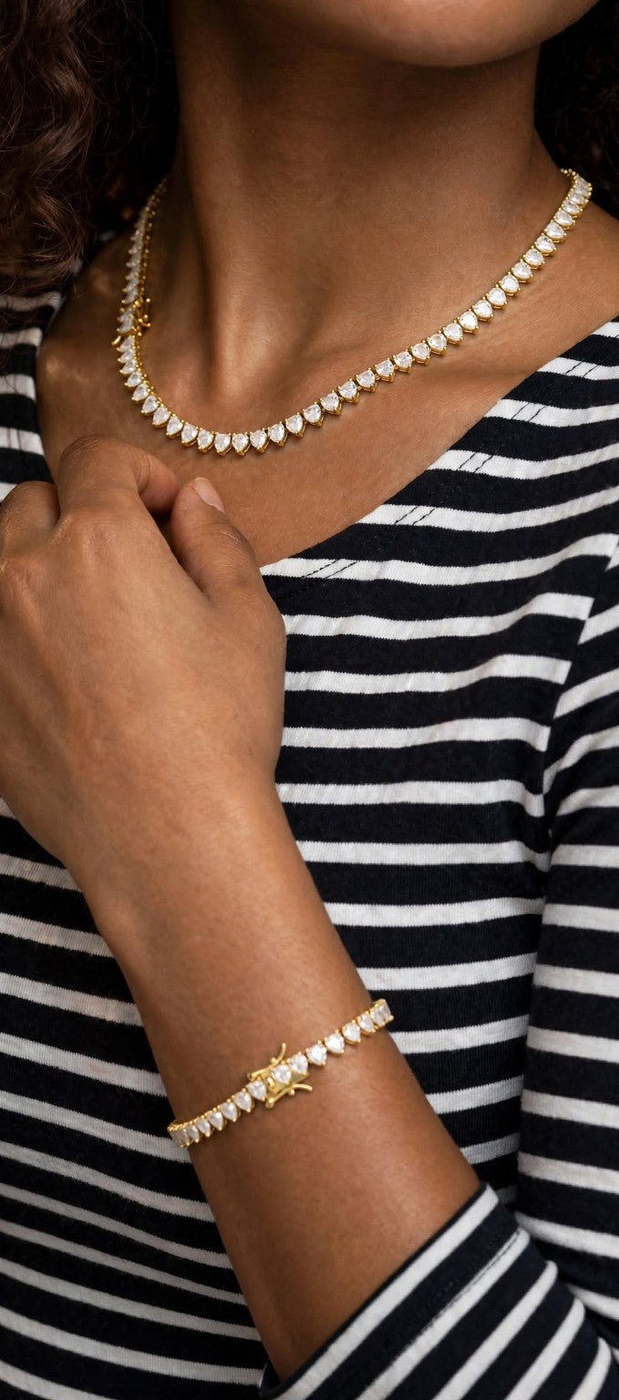 Heart of Elegance necklace and matching bracelet worn together
