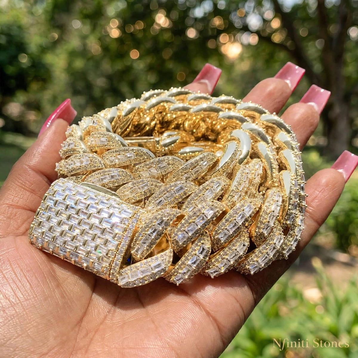 The Ice Emperor 20MM Miami Cuban in gold color — links and baguette clasp