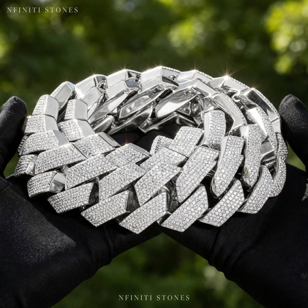 The Ice Syndicate silver Cuban chain held outdoors
