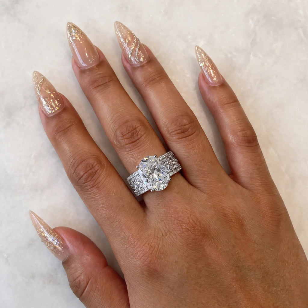 Model wearing Imperial Ice ring, second angle