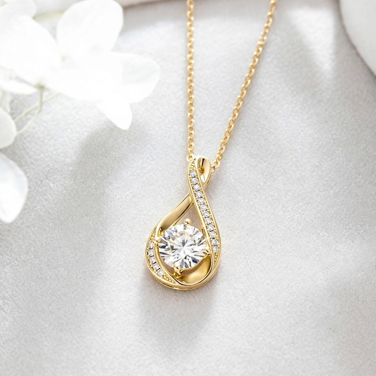 Gold infinity pendant close-up