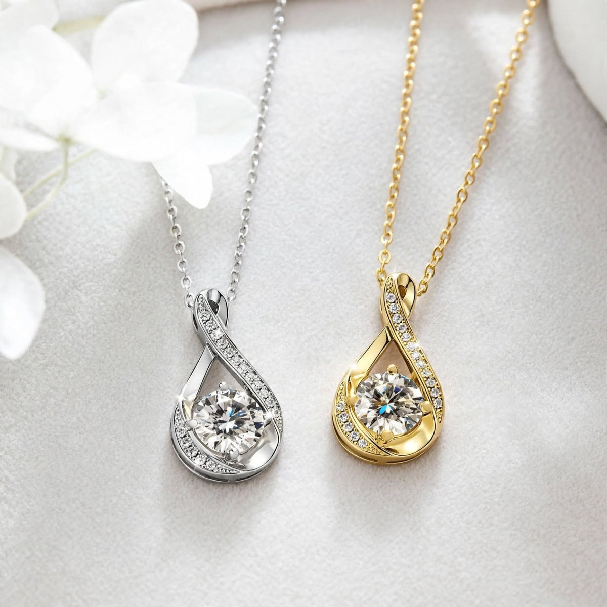 Gold and silver infinity necklaces