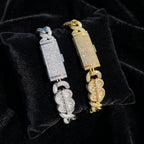 Gold and silver bracelets showing stone-set box clasps