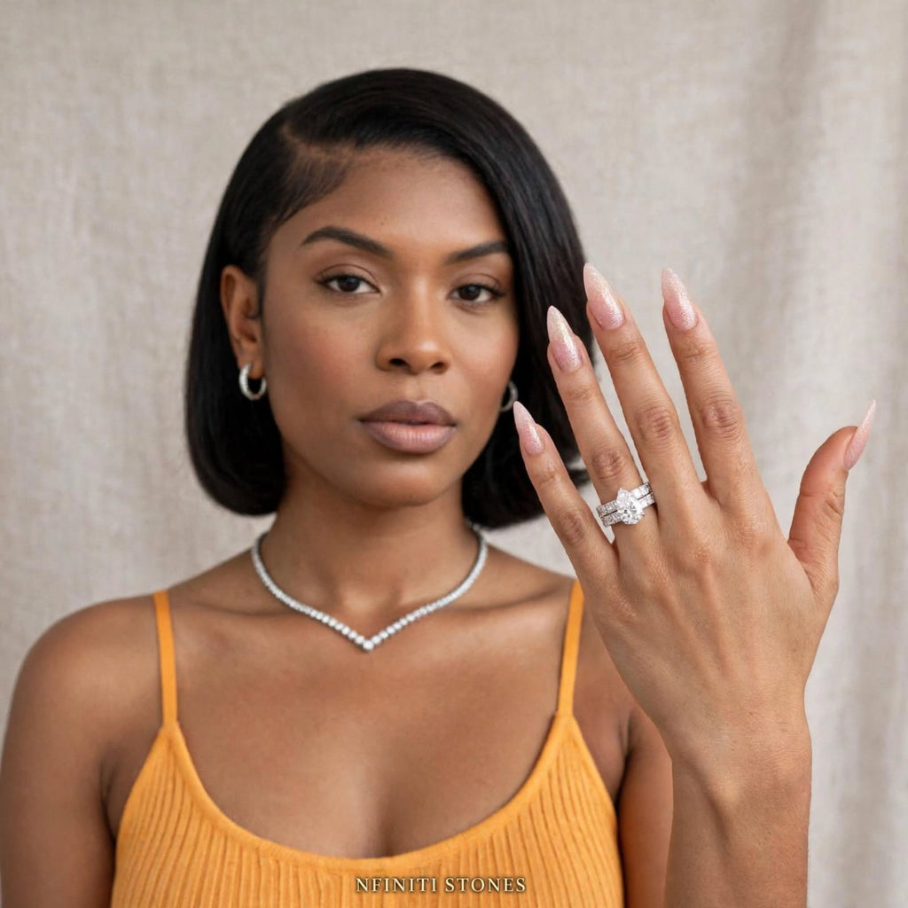 The Infinity Promise pear-cut moissanite bridal set