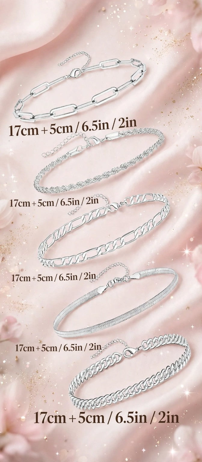The Lady Camille silver-tone bracelet sizing diagram: 17 cm plus 5 cm extender