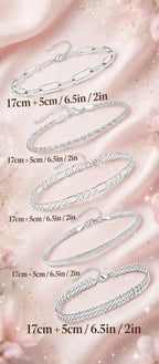 The Lady Camille silver-tone bracelet sizing diagram: 17 cm plus 5 cm extender