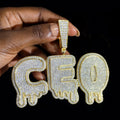 The Drip custom gold iced-out CEO pendant, straight-on front hero photograph