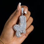 The Drip single silver iced-out J letter pendant example