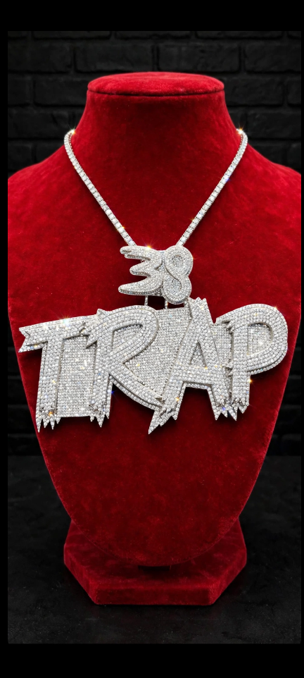 TRAP iced-out custom bubble letter pendant red velvet