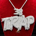 TRAP custom iced pendant detail with Nfiniti Stones branding