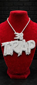 TRAP iced-out pendant full necklace on red display