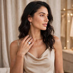 Model wearing The Duchess pear-cut moissanite ring