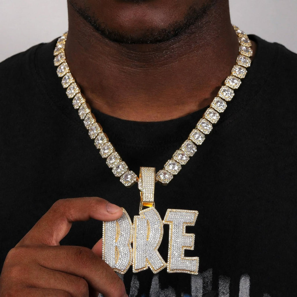 Custom double-layer BRE pendant front view on model