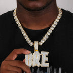 Custom double-layer BRE pendant front view on model