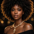 Gold ankh pendant with tennis necklace, portrait