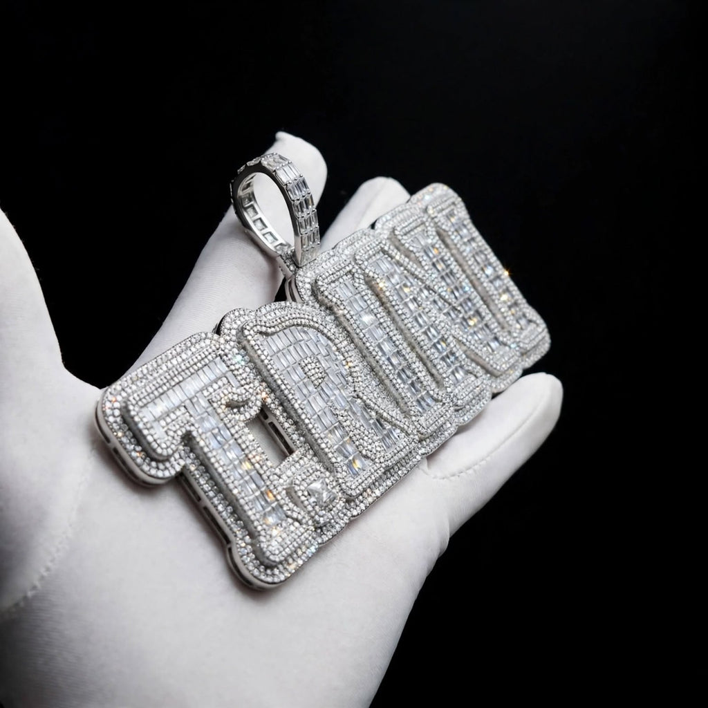 RAIN custom pendant stone setting and front detail