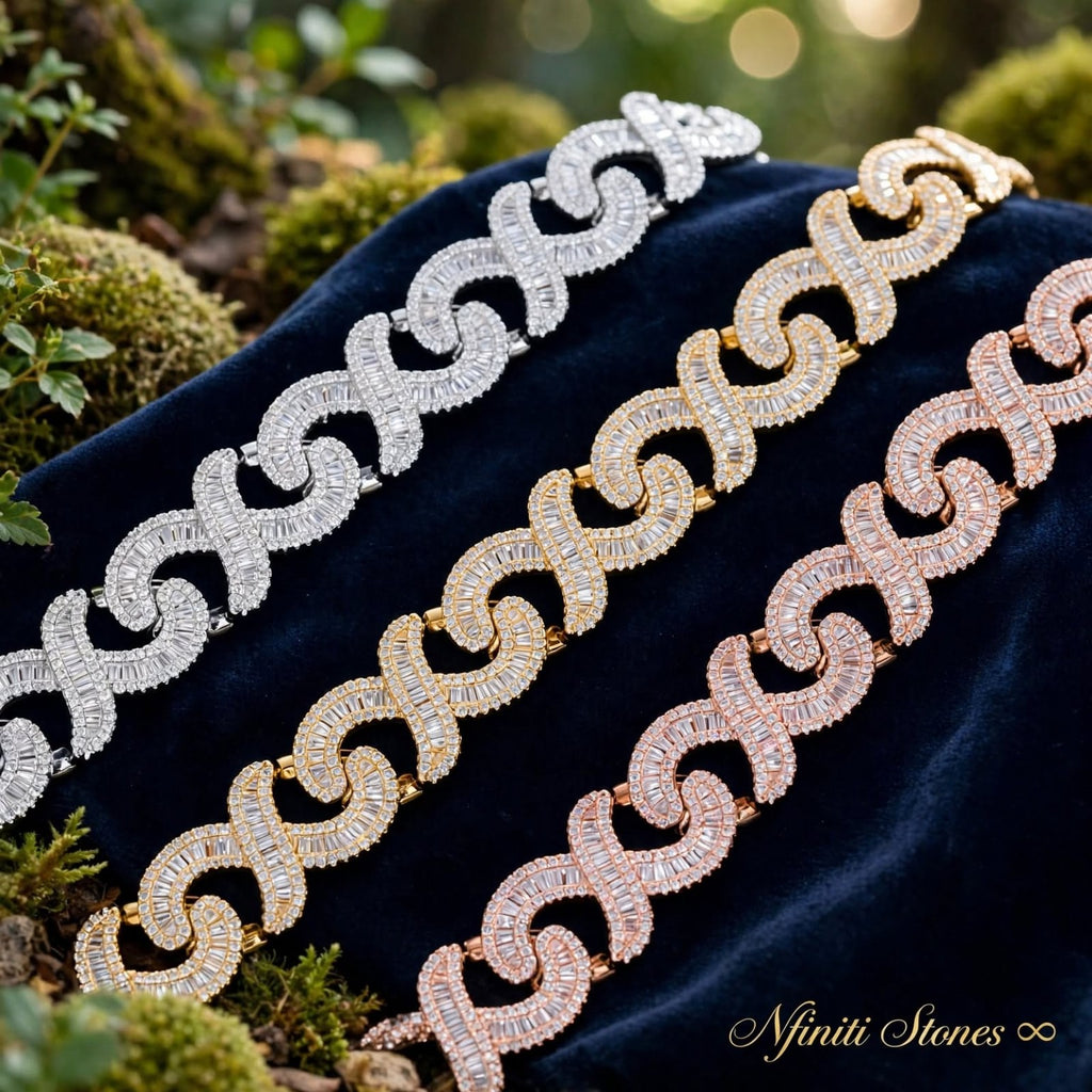 Platinum, gold and rose gold infinity-link finish comparison