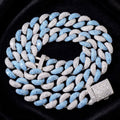 The Royal Glacier blue and clear stone Cuban chain on black fabric