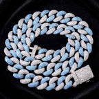 The Royal Glacier blue and clear stone Cuban chain on black fabric