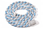 The Royal Glacier blue and clear stone Cuban chain on white background
