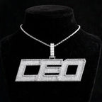 Silver-color DEO iced-out custom pendant on black velvet bust