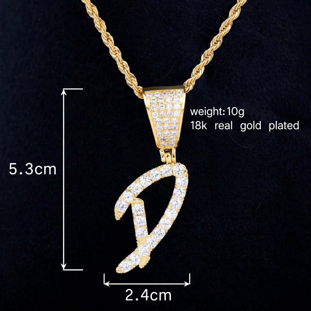 Gold plated cursive J pendant with size measurements