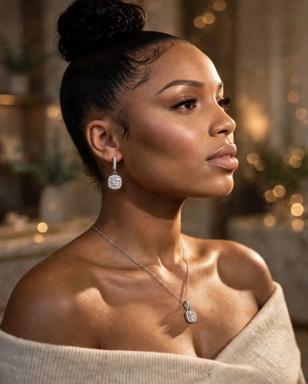 The Silver Empress moissanite necklace and earrings — image 9878