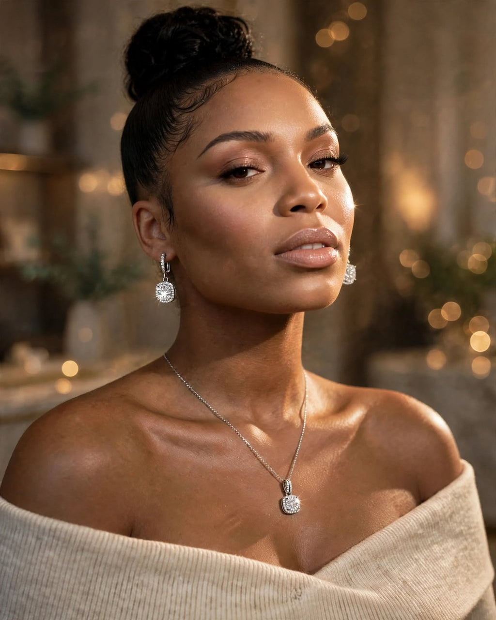 The Silver Empress moissanite necklace and earrings — image 9879